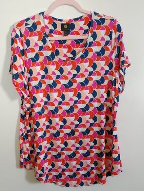 Collection B Pink Multi-Color Short Sleeve Scoop Neck Top